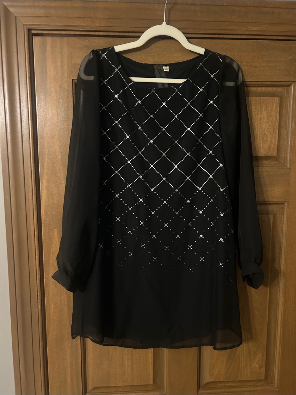 Black Swan Black Embellished Long-Sleeve Evening Dress